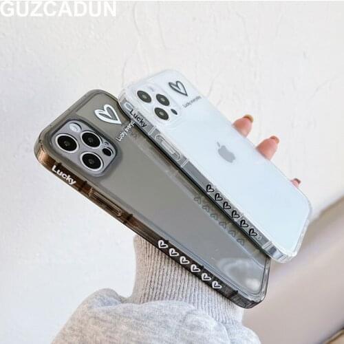 Transparent Silicon Cases for Iphone 11 Xr Xs Max 12 Pro Max Mini 7 8 Plus X 11 Pro SE 2020 Love Heart Pattern Case Phone Cover