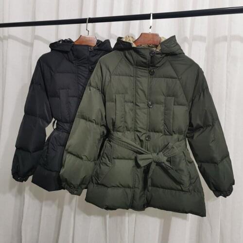 2021 New Filling White Duck Down Woman Winter Down Jacket Hooded Corset Multi-pocket Warm Casual Fashion Coat Metal LOGO