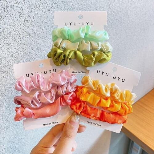 3 Pcs/Set Colorful Shining Elastic Rubber Women Sweet Flower Shape Satin Elastic Hair Band Hair Tie Scrunchie Hair Accessories