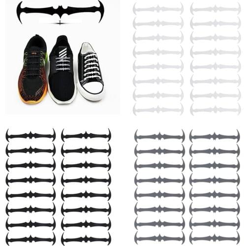 16 Pieces/set Kid Adult Bat No Tie Shoelaces Laziness Elastic Silicone Trainers Sneaker Laces