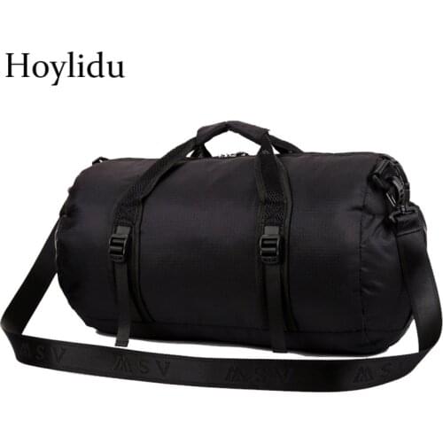 Foldable Waterproof Travel Bag Mens Large Capacity Luggage Bag Folding Travel Tote Male Business Trip Shoulder Bags Nylon Black