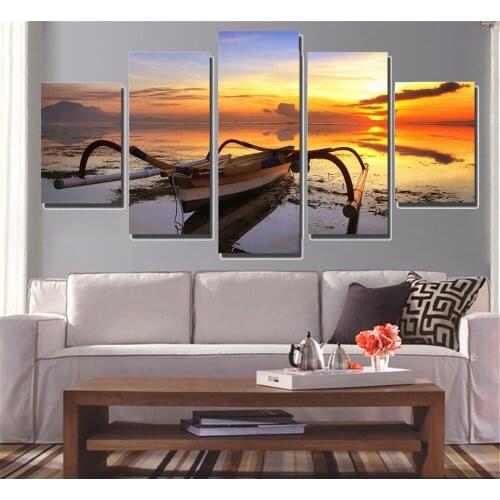 Modern Abstract Seascape Canvas Painting Sailing Sunset Unframed Wall Poster Art Print Oil Picture Home Decor for Room Wall 5pcs