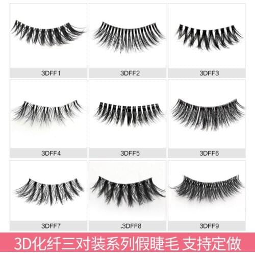 3D False Eyelashes Transparent Stem Soft Three-pairs Can Be Customized Processing Chemical Fiber False Eyelashes