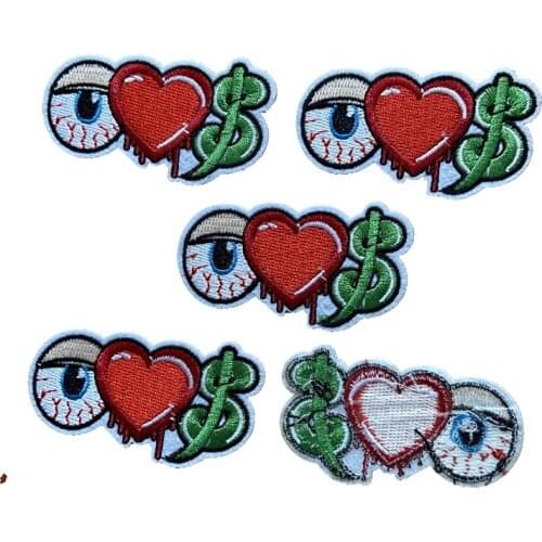 WUYUCONG Small Eyeball Heart Dollar Embroidered Patches Iron on Patch for Clothing Jackets DIY Sewing Accessories 5pcs/lot
