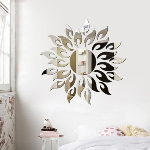 Sunflower Mirror Wall Stickers DIY Silver Reflective Sticker Room Decor Removable Wall Decal Home Living Room Art Decor