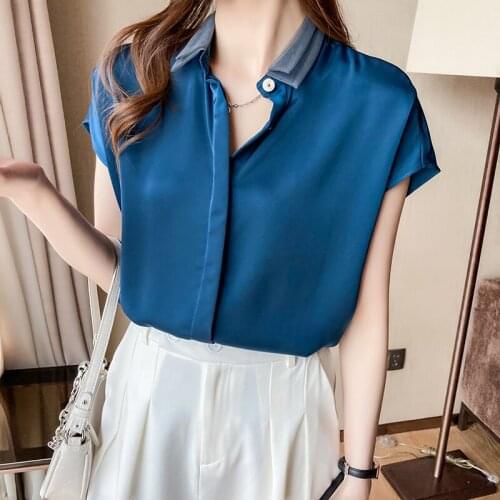 2021 The New Mesh collar Women Shirts short Sleeve Chiffon Office Blouse Women Clothes Womens Tops And Blouses