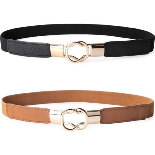 MYTL 2 Pack Women Retro Elastic Stretchy Metal Buckle Skinny Waist Cinch Belt 1Inch Wide