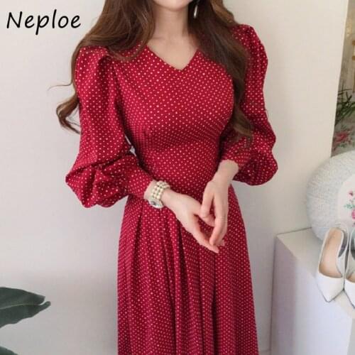 Kuzuwata V Neck Flare Long Sleeve Dress Women High Waist Hip A Line Slim Long Vestidos Spring 2021 New Solid Robe Work Style Ol