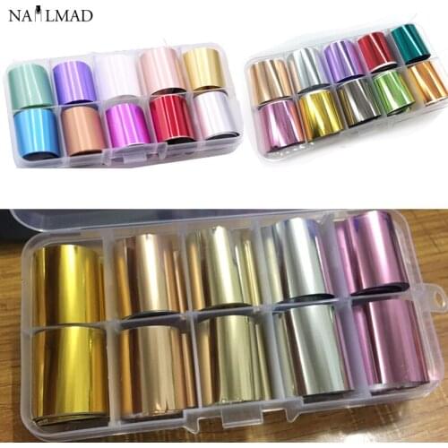 10pcs/box Gold Silver Nail Foils Transfer Sticker Pure Gold Silver Nail Transfer Decal DIY Manicure Nail Decoration Foil Decals