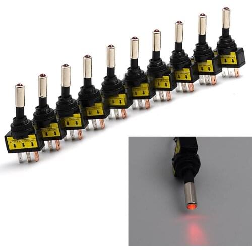 10pcs/lots 12V 20A Car Auto 3 Pin SPST ON/OFF Red LED Light Toggle Rocker Switch