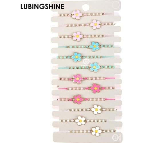 12pcs/set Dripping Oil Flower Charm Bracelet For Women Handmade Braided Rope Adjustable Beaded Bracelet Bohemia Jewelry Gift