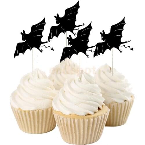 20pcs Funny Halloween Cupcake Picks Cake Toppers for Hallowmas Party Cake Decoration Black
