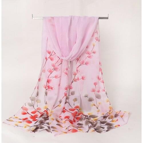 2020 NEW Beach plum flower print chiffon scarf silk square hijab cool shawl ladies foulard femme Scarves hair bufanda mujer