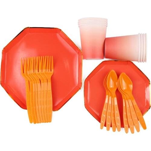 40Pc/Set Eight Sides Solid Red Theme Disposable Tableware Birthday Decoration Baby Shower Napkin Plate Tablecloth Party Supplies