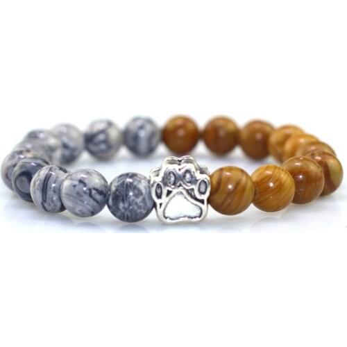8mm Lapis Lazuli Tiger Eye Dot Stone Bracelet Animal Paw Matching Color Healing Balance Bead Bracelet For Men Women Gift