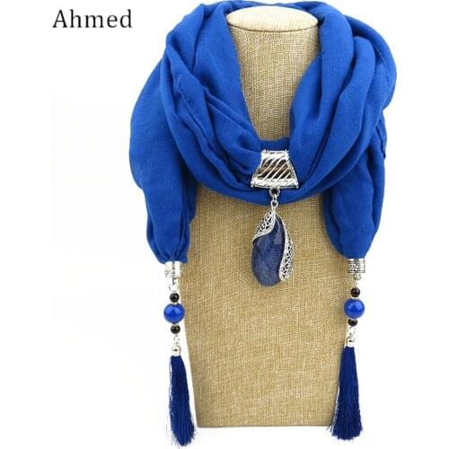 Ahmed Silk Scarf Necklace Drop Water Pendant Neckerchief Scarves Women Fringe Tassel Necklaces New Statement Jewelry Bijoux