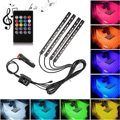 Car Ambient Light RGB Color Wireless Remote Control Foot Sole LED Decorative Light 36 LED Light USB 1 In 4