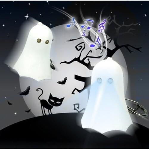 FREE SHIPPING BY DHL 200pcs/lot Plastic LED Spirit Ghost Keychains with Sound Novelty Toy Keyrings for Kids