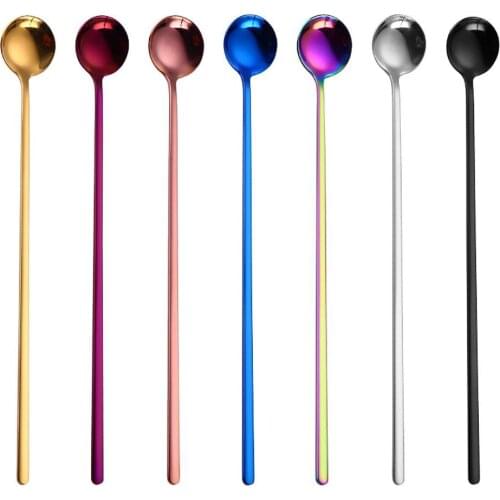 Teaspoons Portable Design Multicolor Long Handle Stainless Steel Ice Cream Tea Coffee Mixing Stirring Spoon High Quality Cheap