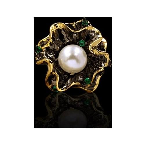 Elegant and Natural Baroque Pearl Flower Ring Silver Color Lady Jewelry Ring Party Classic Bride Jewelry Birthday Gift