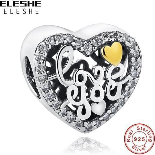 ELESHE Wholesale Women Fashion Jewelry 100% 925 Sterling Silver LOVE YOU Romantic Heart Bead Fit Original Bracelets