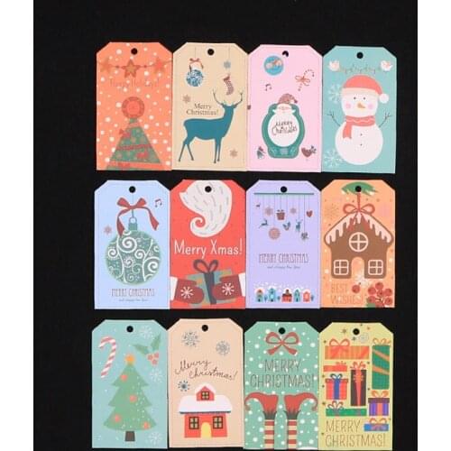 20PCS 4x6.8cm Merry Christmas DIY Kraft Tags Labels Gift Wrapping Paper Hang Tags Santa Claus Paper Cards Xmas Party Supplies