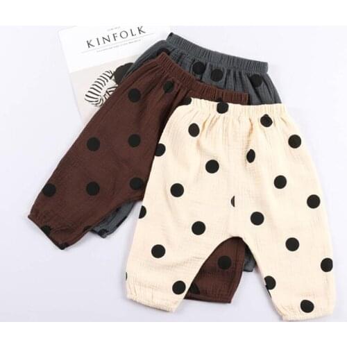 Korean style 2019 Spring summer boys girls dot printing cotton linon loose casual pants kids Mosquito proof pants knickerbockers