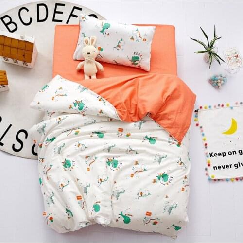 3Pcs Baby Dinosaur Bedding Set Cotton Crib Bed Linen Kit Cartoon Animal Includes Pillowcase Bed Sheet Duvet Cover Without Filler