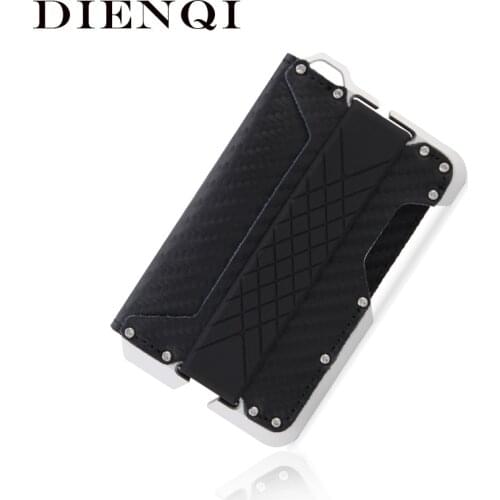 DIENQI Rfid Carbon Fiber Card Holder Men Slim Minimalist Wallet Leather Tactical Bank Credit Cardholder Male Smart Badge Holder