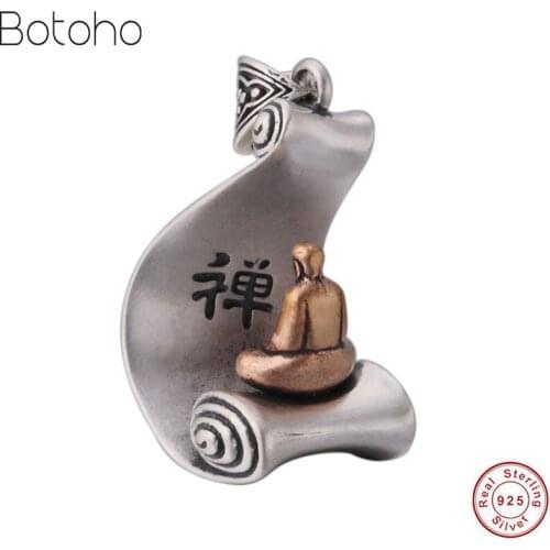 925 Sterling Silver colour Buddha Figure Pendant Men Women Vintage Thai Silver Sit In Meditation Enlightenment Buddhist Jewelry