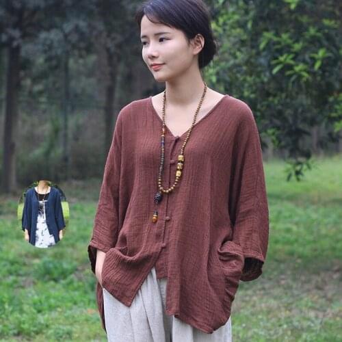 Linen shirt women traditional chinese shirt blouse womens linen clothing kimono women 2018 cheongsam top TA586