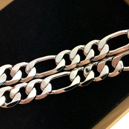 Fashion Link Chain Necklace Bracelet Set White Gold Filled Mens Womens Jewelry Sets