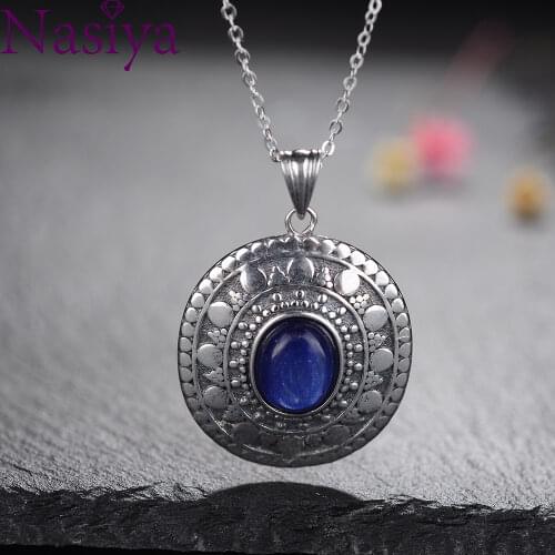 Nasiya Classic Oval Kyanite Pendants Necklaces 925 Sterling Silver Necklaces for Women Men Girl Birthday Gift New Style Jewelry