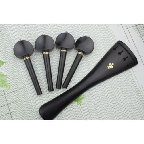 1 set new top 4/4 full size ebony cello parts inlaid copper tailpiece four pegs