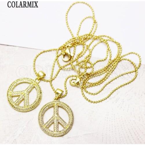 6 Pcs Gold Round peace style pendants necklace beaded chain simple jewelry necklace wholesale women jewelry gift 7343