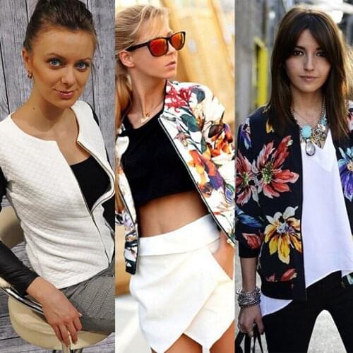 Variety Styles New Spring Autumn Womens Ladies Long Zipper Coat Stylish Floral Printed Casual Slim Suit Jacket Outwear Cardigan