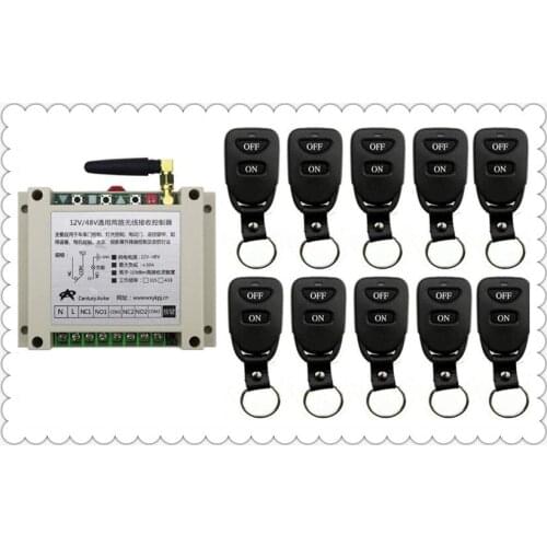 New DC12V 24V 36V 48V 10A 2CH Remote Control Light Switch Relay Output Radio Receiver Module and 10pcs Belt buckle Transmitter