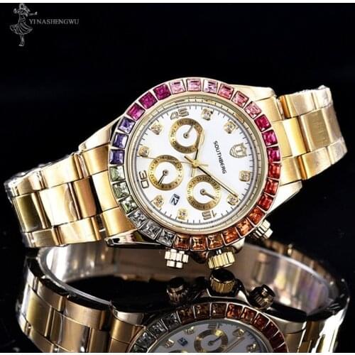 Luxury Watch Men GMT Glass Date Stainless Steel Women Mens Sport Quartz Color rhinestone Watches Reloj Hombre Date Clock For Man