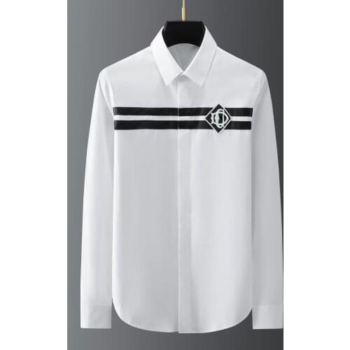 Brand Men Shirts Long Sleeve Slim Casual Shirt Letter Embroidery Striped Shirts Business Formal Dress Shirts Social Party Tops