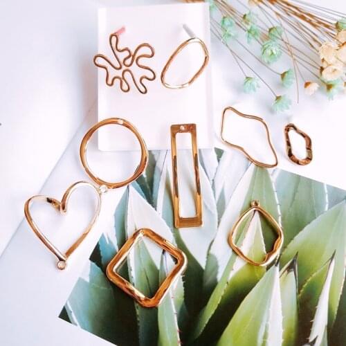 European and American alloy gold retro dumb gold heart diamond irregular round shaped DIY earring necklace pendant accessories