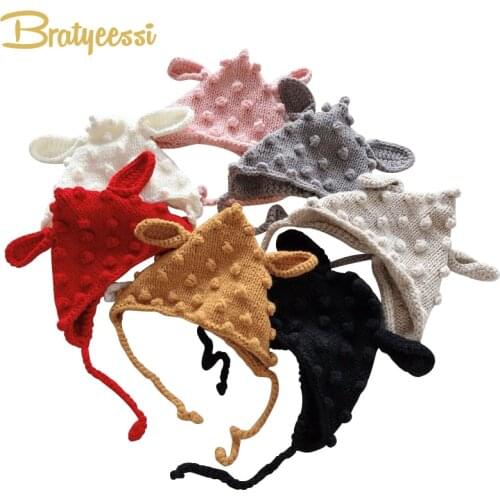 Christmas Deer Baby Hat for Girls Knitted Beanie Baby Bonnet Infant Pompom Winter Kids Cap Baby Boy Hat Accessories 1 PC