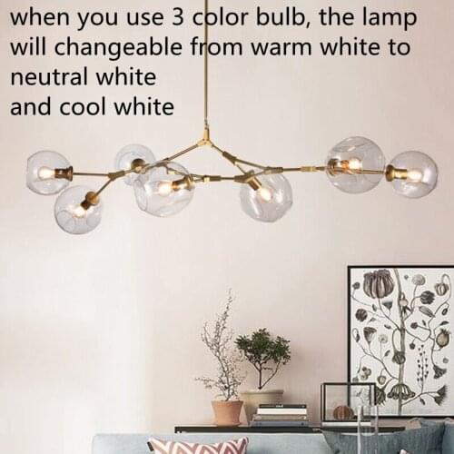 Modern Glass Chandelier Lighting For Pubilc Loft AC 85-265V Max 60W/heats Plated Clear Gray Amber Glass Lampshade Ceiling Lamp