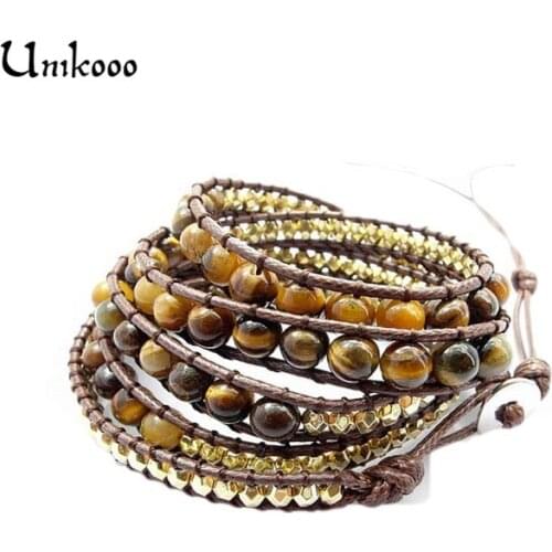 Unique Tiger Eye Stone with Gold CCB Beads 4 Strands Wrap Bracelets Handmade Bohemian Weaving Bracelet Dropshipping