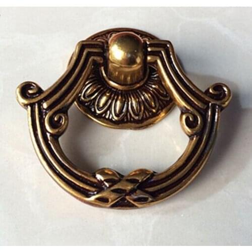 Vintage shaky drop rings furniture knobs bronze drawer cabinet knob pull antique brass dresser cupboard door handle knob