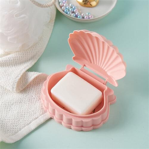 Vintage Shell Shaped Soap Box with Cover Draining Non-slip Bathroom Accessories Soap Holder Case Soap Dish Home