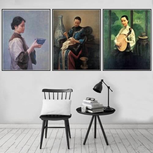 Women Traditional China Old Time Vintage Retro Poster Canvas Print Painting Wall Art Living Room Home Decoration