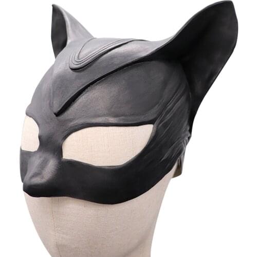 Cat girl mask Selina Cosplay funny Halloween Sexy Black Cat demon latex headgear bat mask prop