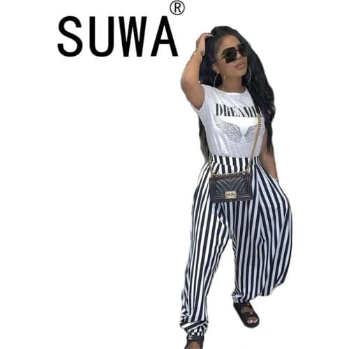 Women Letter Print Pant Set Summer Striped Matching Two Piece Set Sport Tracksuit Sweatsuit