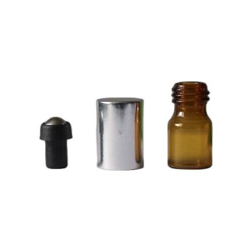 1ML 2ML 100pcs/lot Empty Sample Perfume Bottle, Brown Steel Roll On Glass Cosmetic Bottle, DIY Portable Essential Container