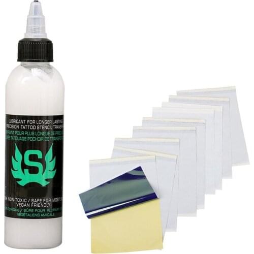10 Sheets Tattoo Thermal Carbon Stencil Transfer Paper & 1X Tattoo Stencil Stuff Tattoo Stencil Transfer Formula 125ML